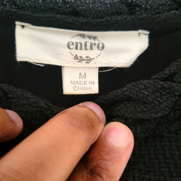 Entro Bohemian Mini Black Dress With Braided Neck And Gold Button Detail. Size M - Picture 6 of 9